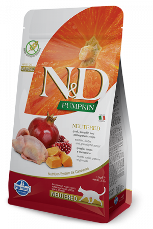 FARMINA N&D NATURAL & DELICIOUS Cat Grain Free Quail, Pumpkin & Pomegrante Neutered 1,5kg